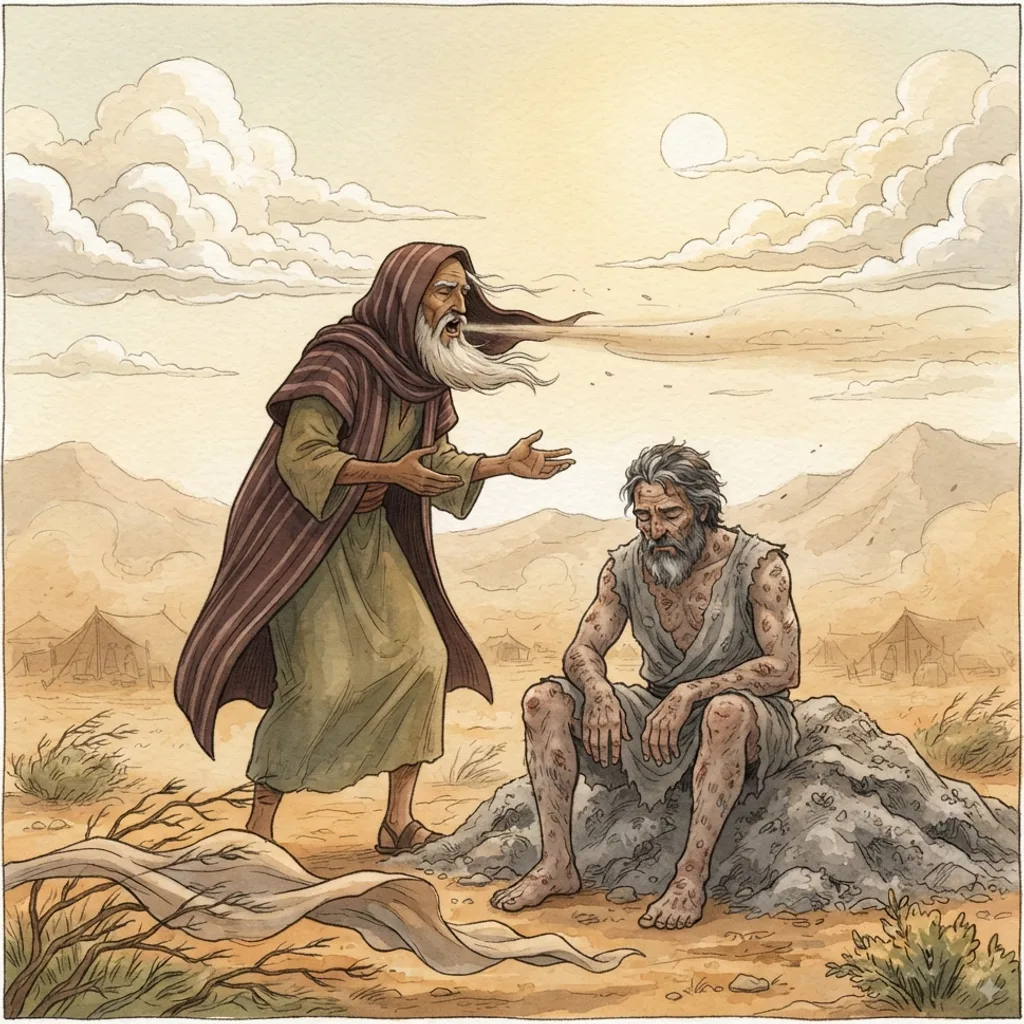 Eliphaz Accuses Job Again: a painted scene illustrating Job 15.
