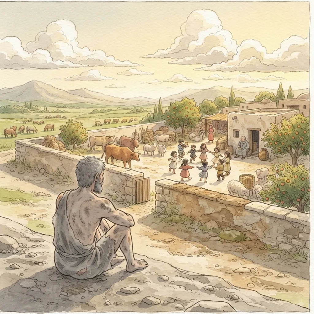 Why Do the Wicked Prosper?: a painted scene illustrating Job 21.