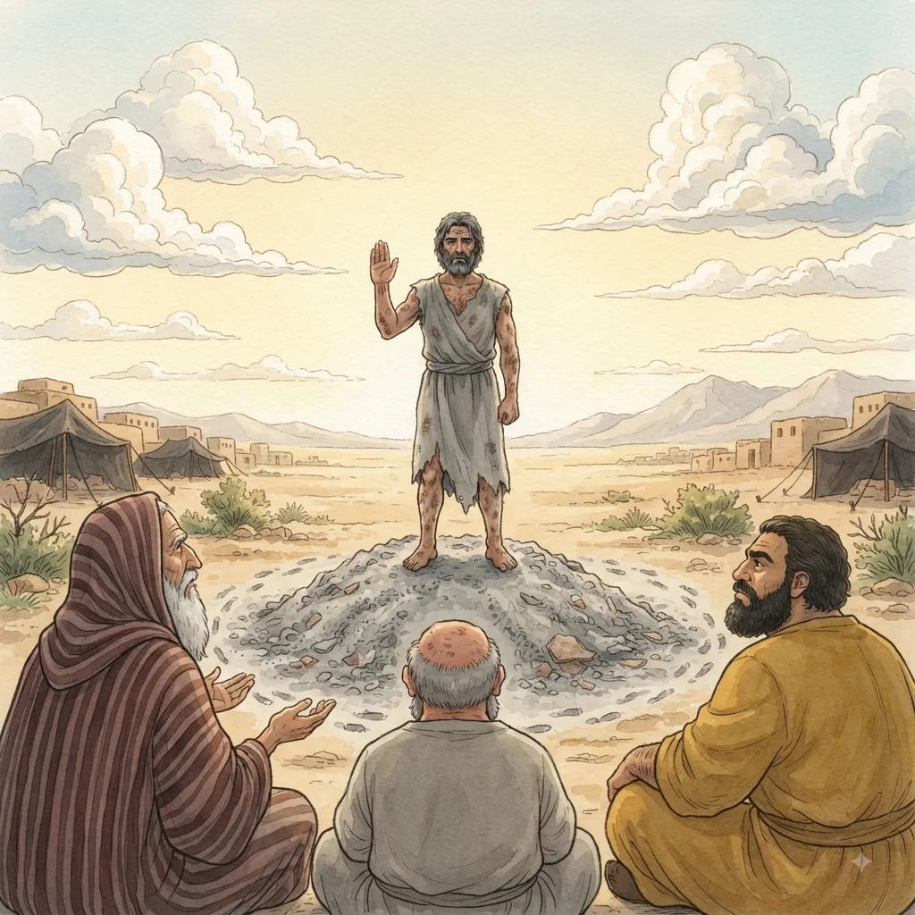 Job Maintains His Integrity: a painted scene illustrating Job 27.