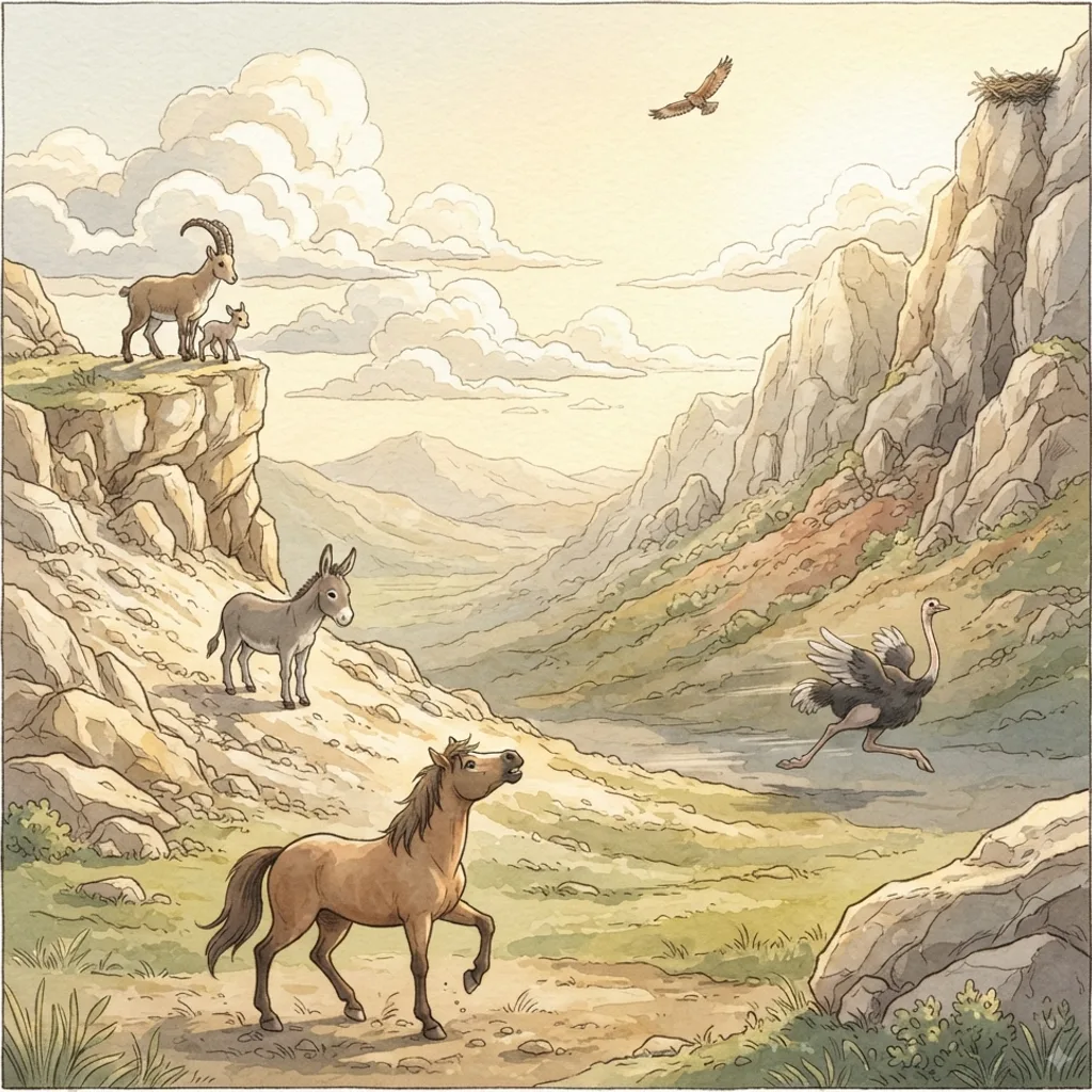 God's Creatures and Wisdom: a painted scene illustrating Job 39.
