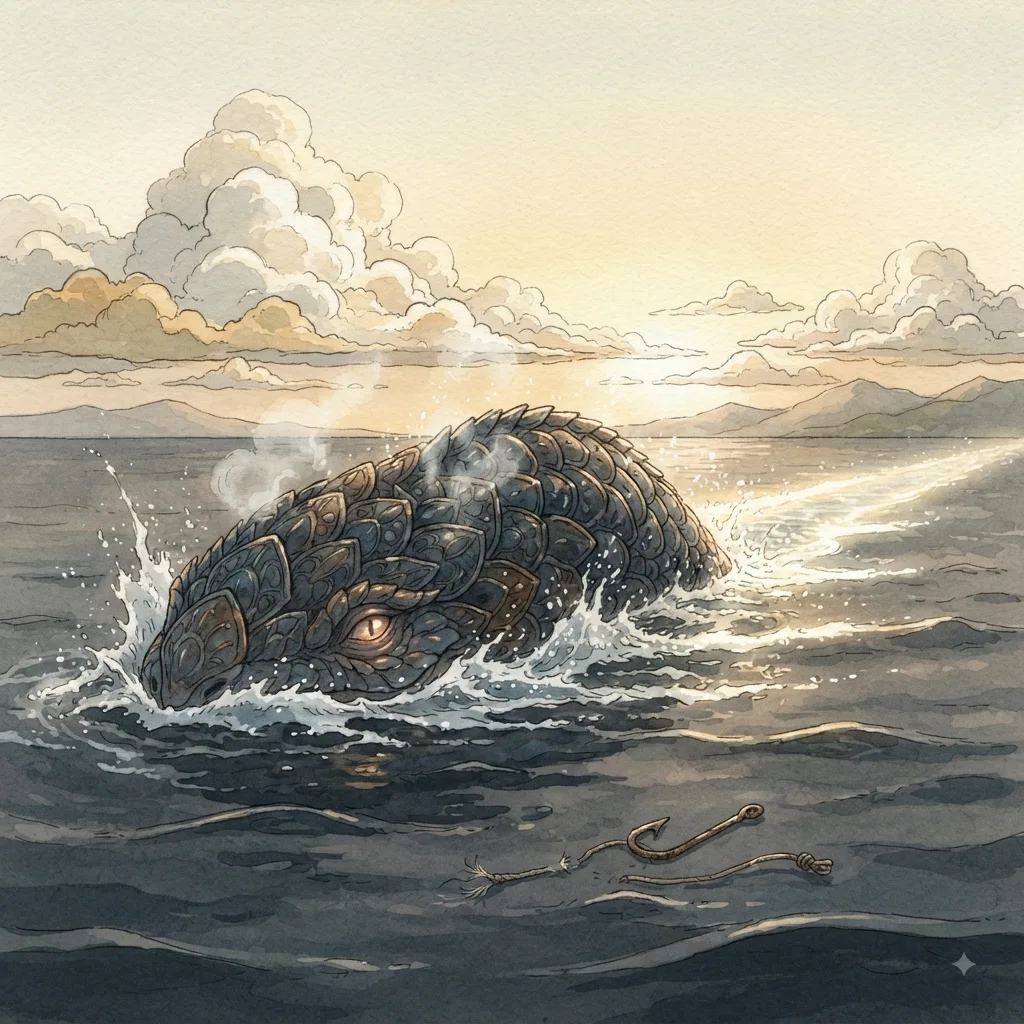 Leviathan: a painted scene illustrating Job 41.