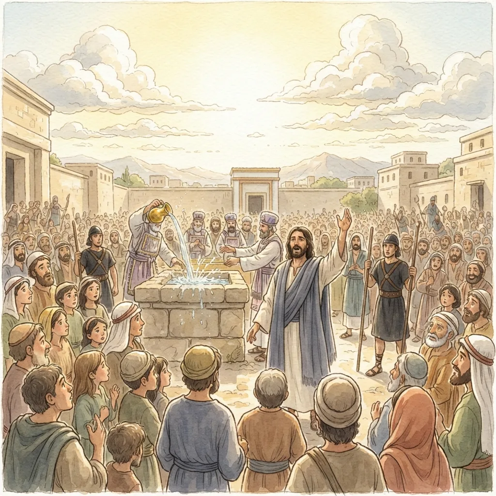 Rivers of Living Water: a painted scene illustrating John 7.