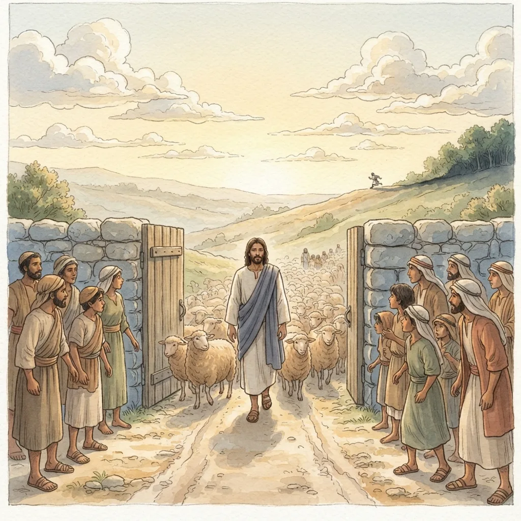 The Good Shepherd: a painted scene illustrating John 10.