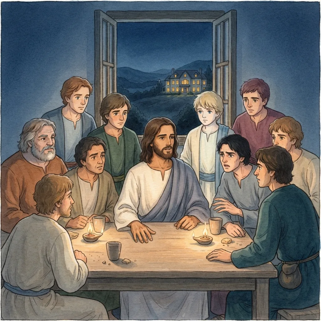 I Am the Way, the Truth and the Life: a painted scene illustrating John 14.