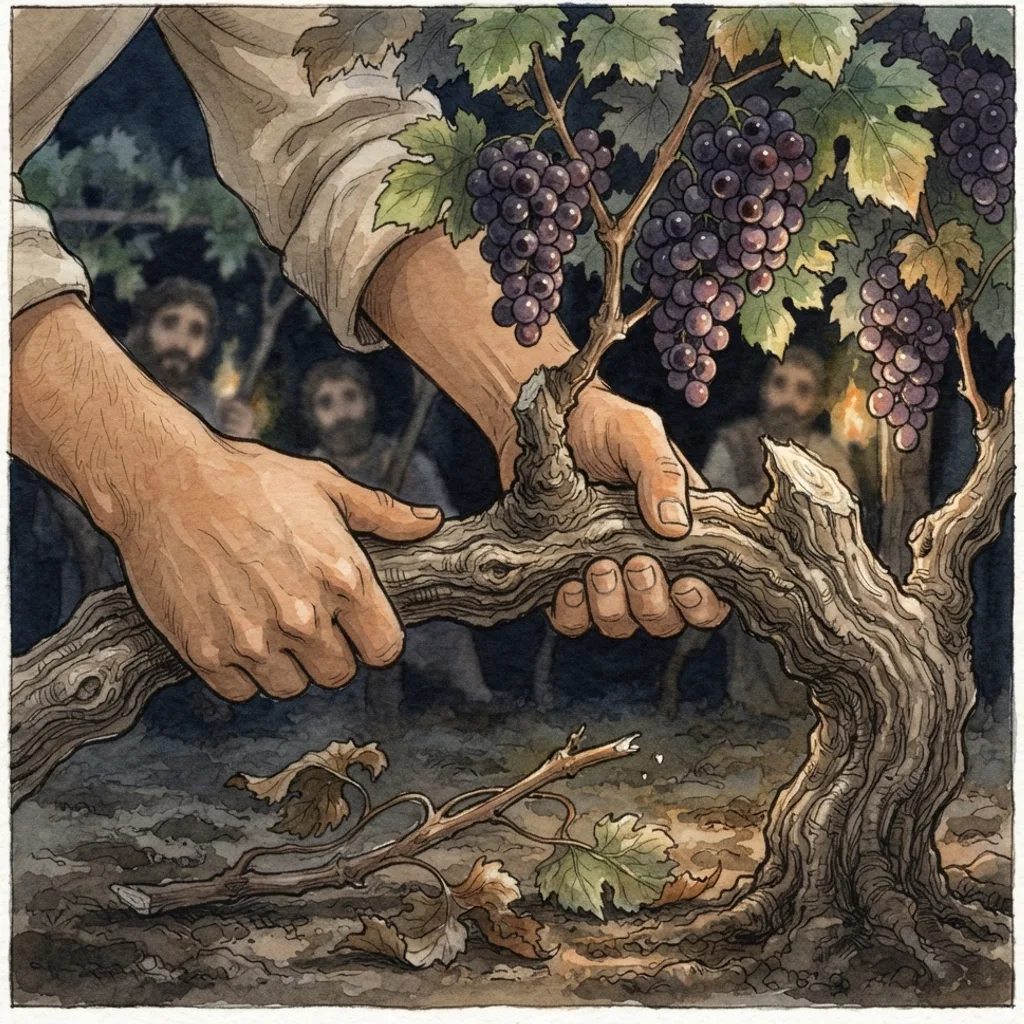 The True Vine: a painted scene illustrating John 15.