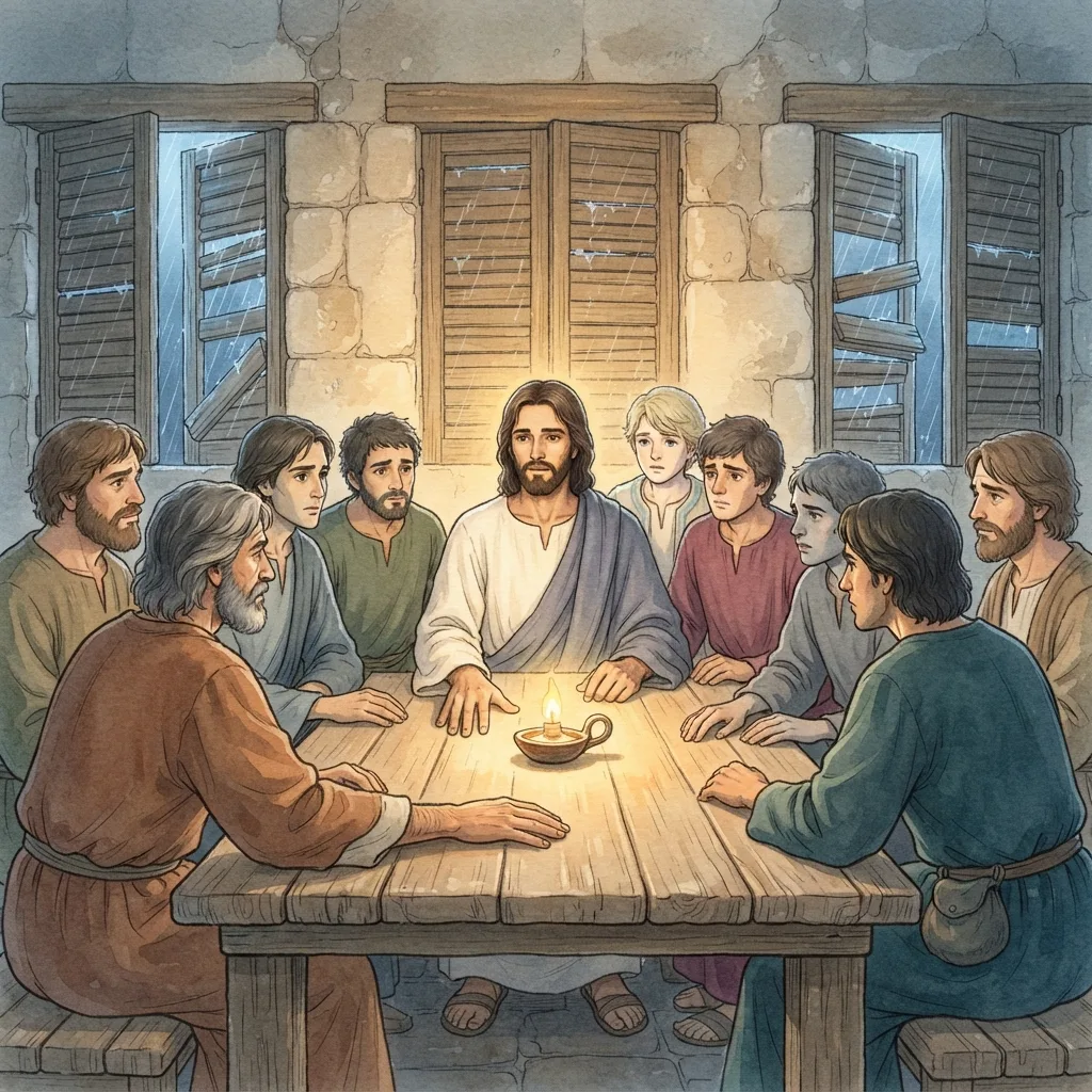 The Spirit of Truth: a painted scene illustrating John 16.