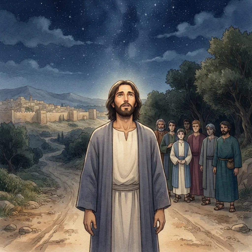 Jesus Prays for His People: a painted scene illustrating John 17.