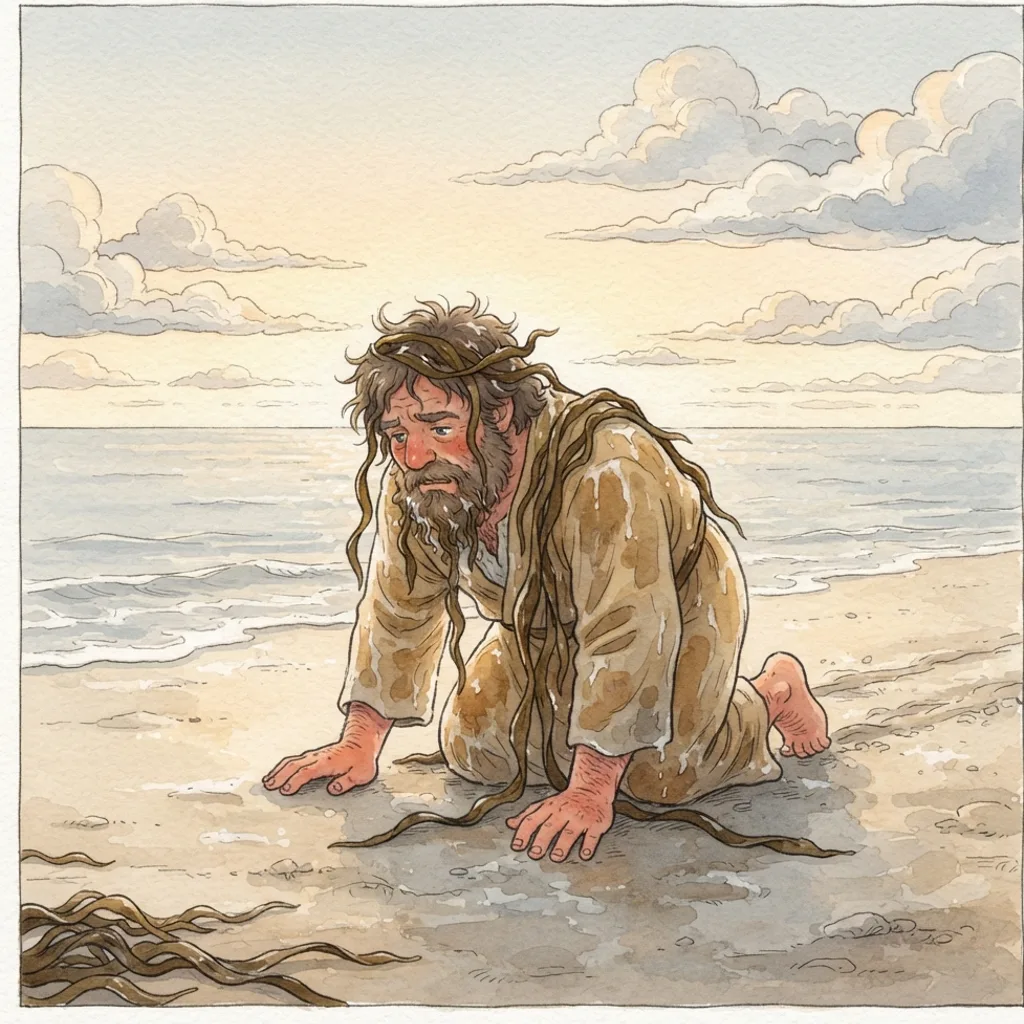 Jonah Prays from the Deep: a painted scene illustrating Jonah 2.