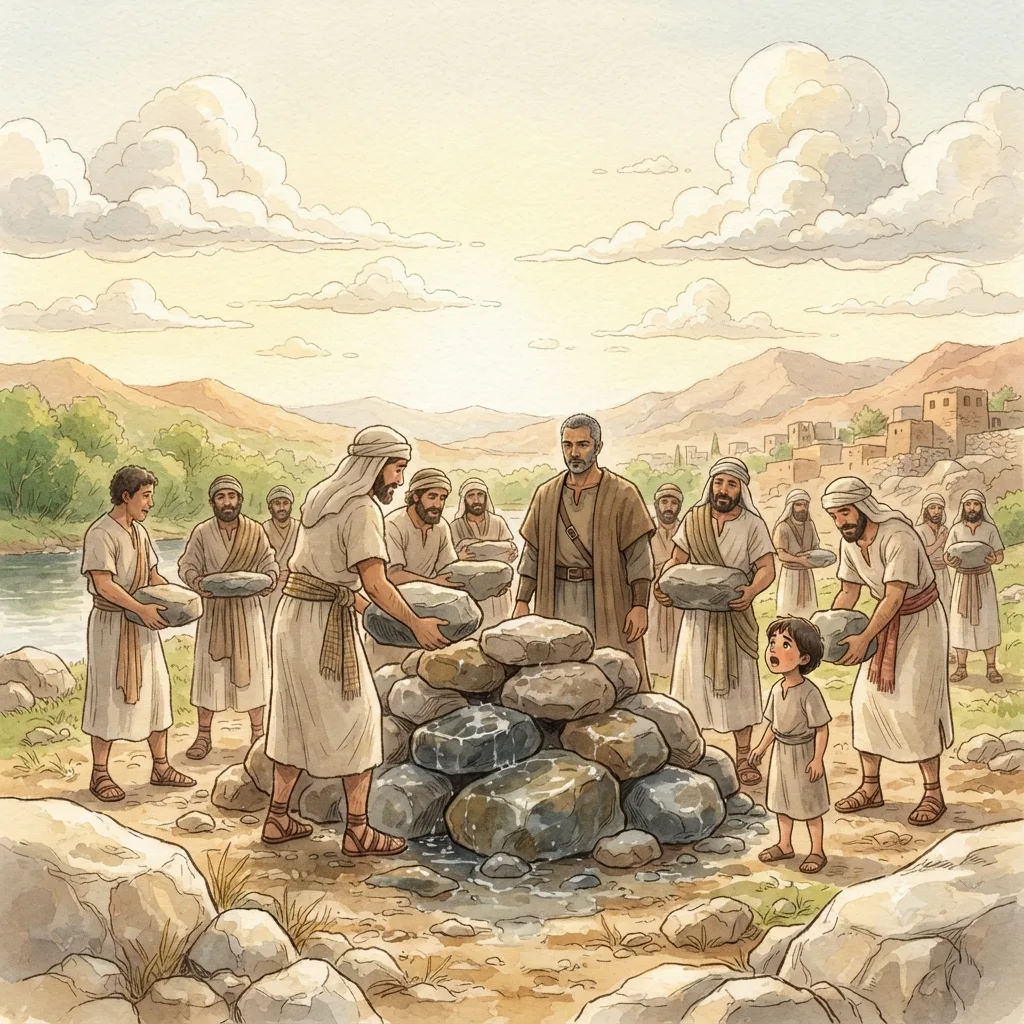 The Twelve Memorial Stones: a painted scene illustrating Joshua 4.