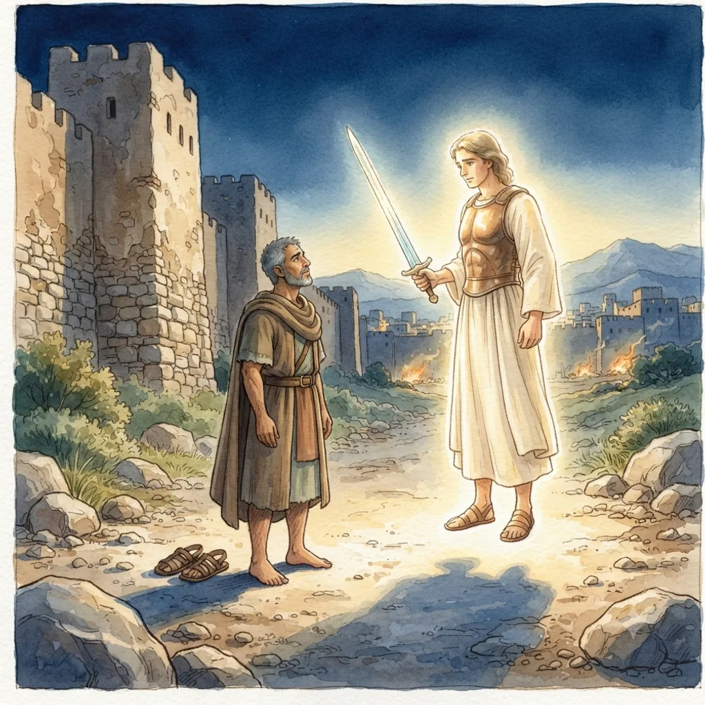 The Commander of the Lord's Army: a painted scene illustrating Joshua 5.