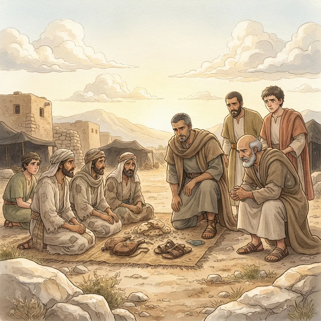 The Deception of the Gibeonites: a painted scene illustrating Joshua 9.
