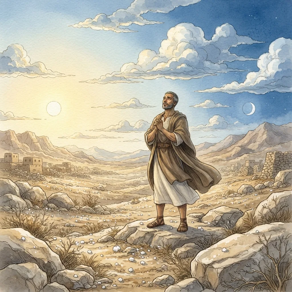 The Sun Stands Still: a painted scene illustrating Joshua 10.