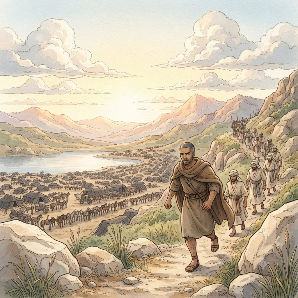 The Conquest of the North: a painted scene illustrating Joshua 11.