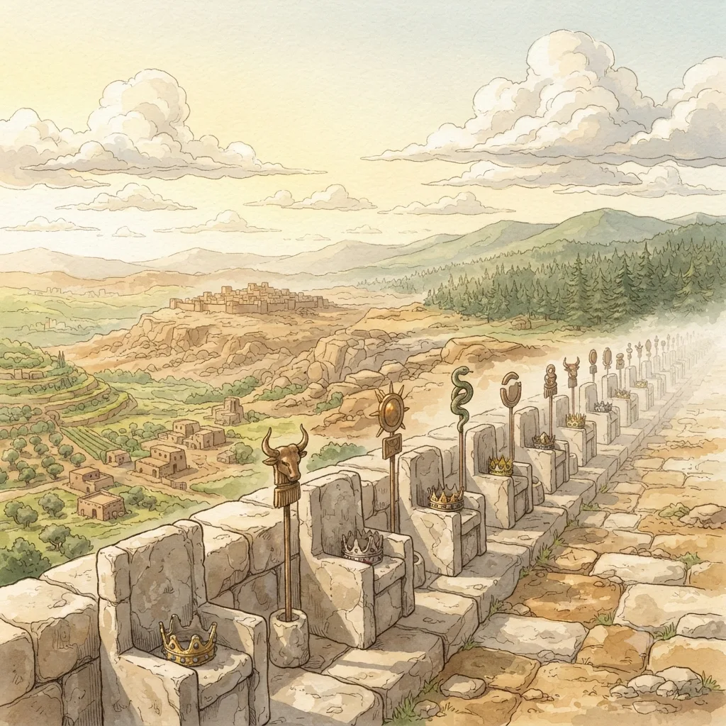 The Defeated Kings: a painted scene illustrating Joshua 12.