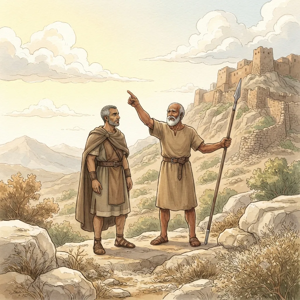 Caleb Receives Hebron: a painted scene illustrating Joshua 14.