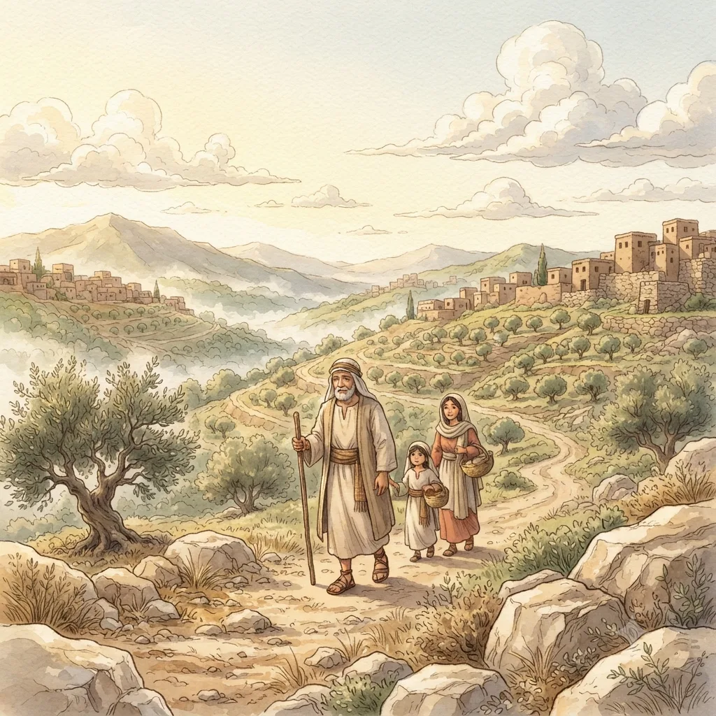 The Inheritance of Ephraim: a painted scene illustrating Joshua 16.