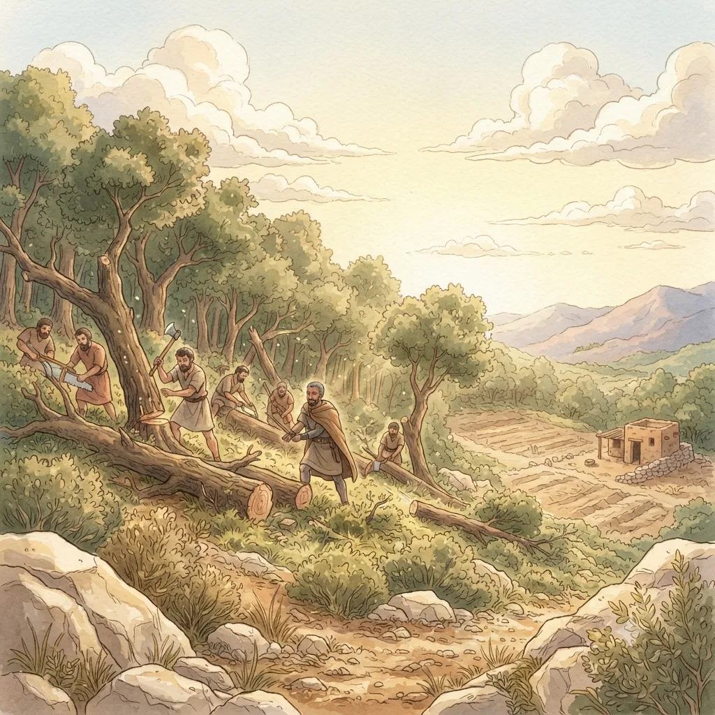 The Inheritance of Manasseh: a painted scene illustrating Joshua 17.