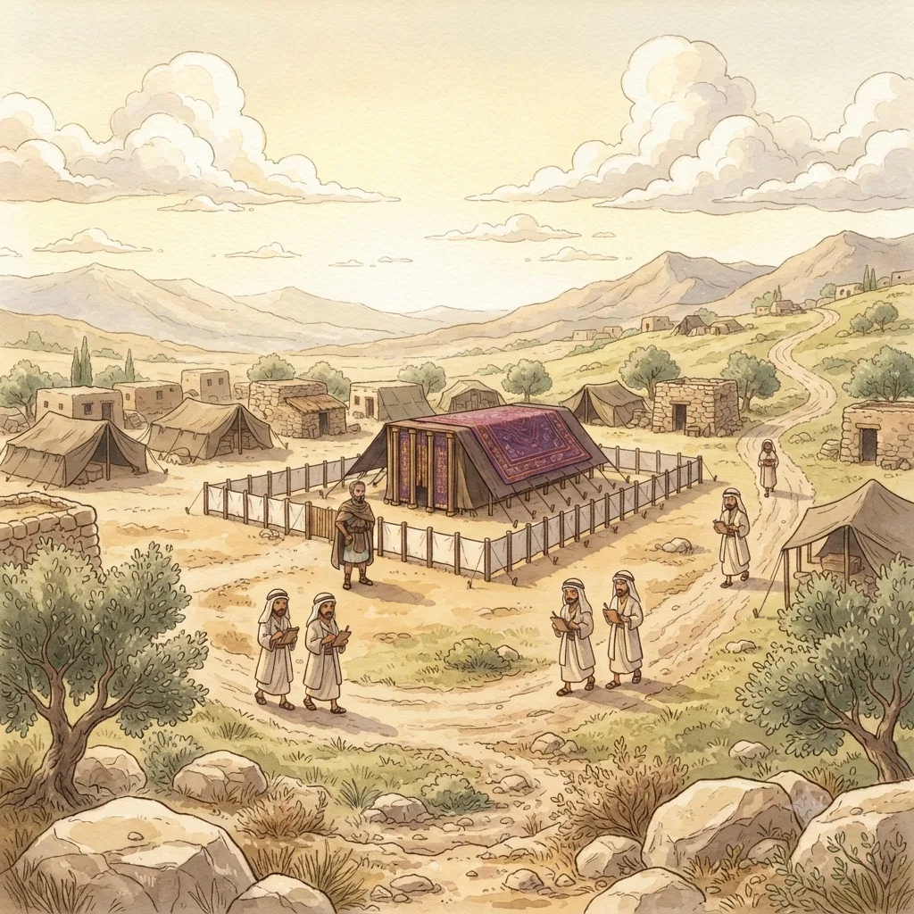 The Land Divided at Shiloh: a painted scene illustrating Joshua 18.