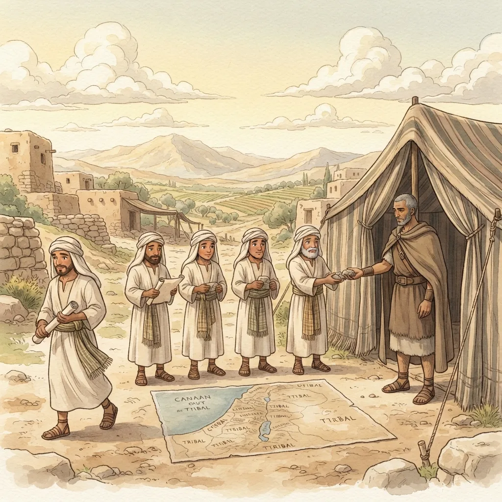 The Remaining Tribal Inheritances: a painted scene illustrating Joshua 19.