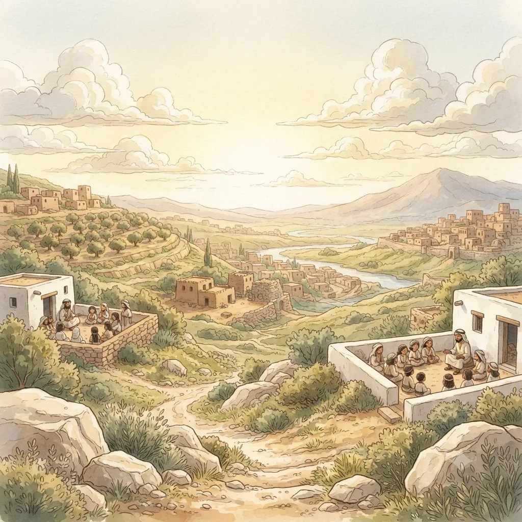 The Levites Receive Their Cities: a painted scene illustrating Joshua 21.
