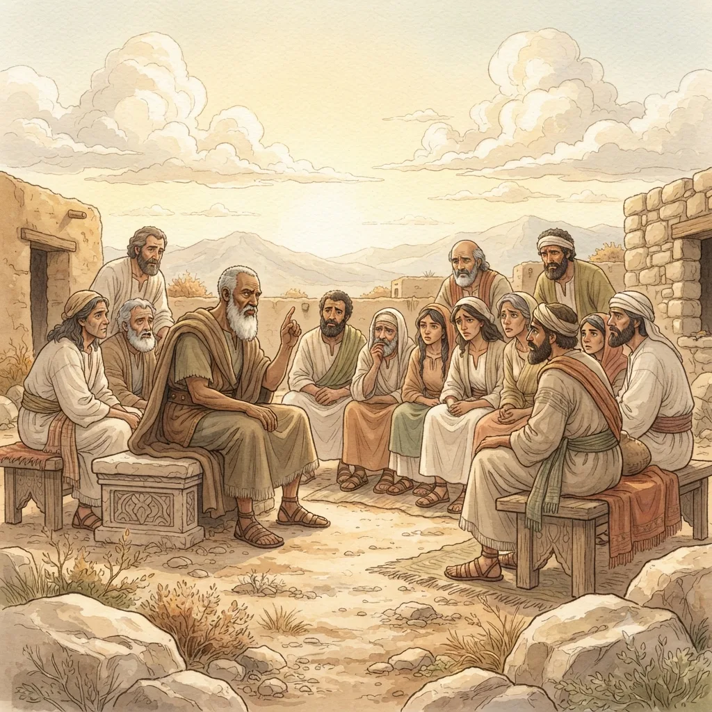 Joshua's Final Warning: a painted scene illustrating Joshua 23.