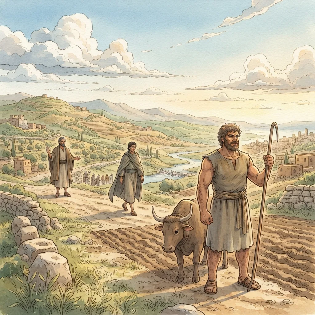 Othniel, Ehud and Shamgar: a painted scene illustrating Judges 3.
