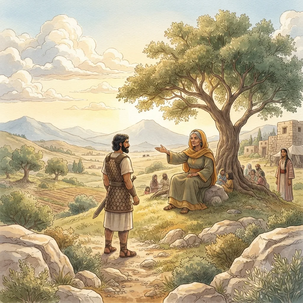 Deborah and Barak: a painted scene illustrating Judges 4.
