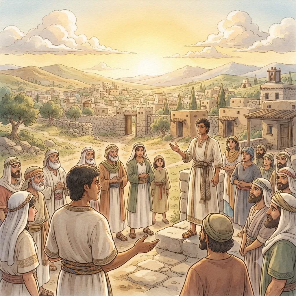 Abimelech's Rise and Fall: a painted scene illustrating Judges 9.