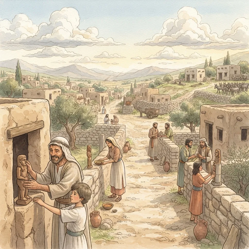 Israel Returns to Idolatry: a painted scene illustrating Judges 10.