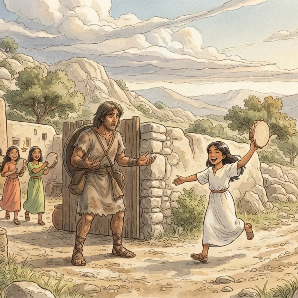 Jephthah's Tragic Vow: a painted scene illustrating Judges 11.