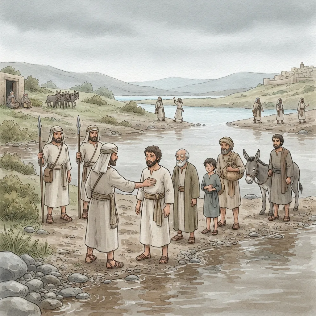 Jephthah and Ephraim: a painted scene illustrating Judges 12.