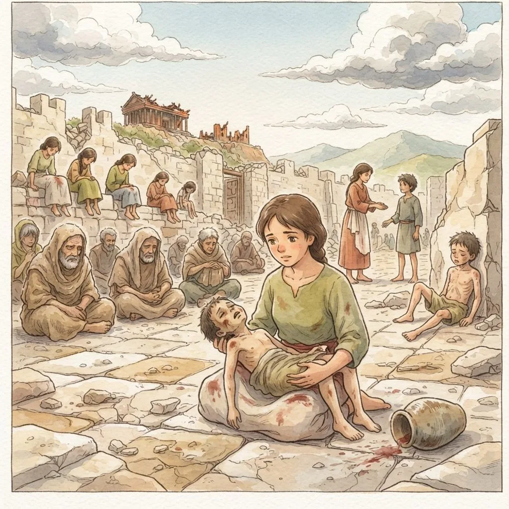 The Lord Has Destroyed Zion: a painted scene illustrating Lamentations 2.
