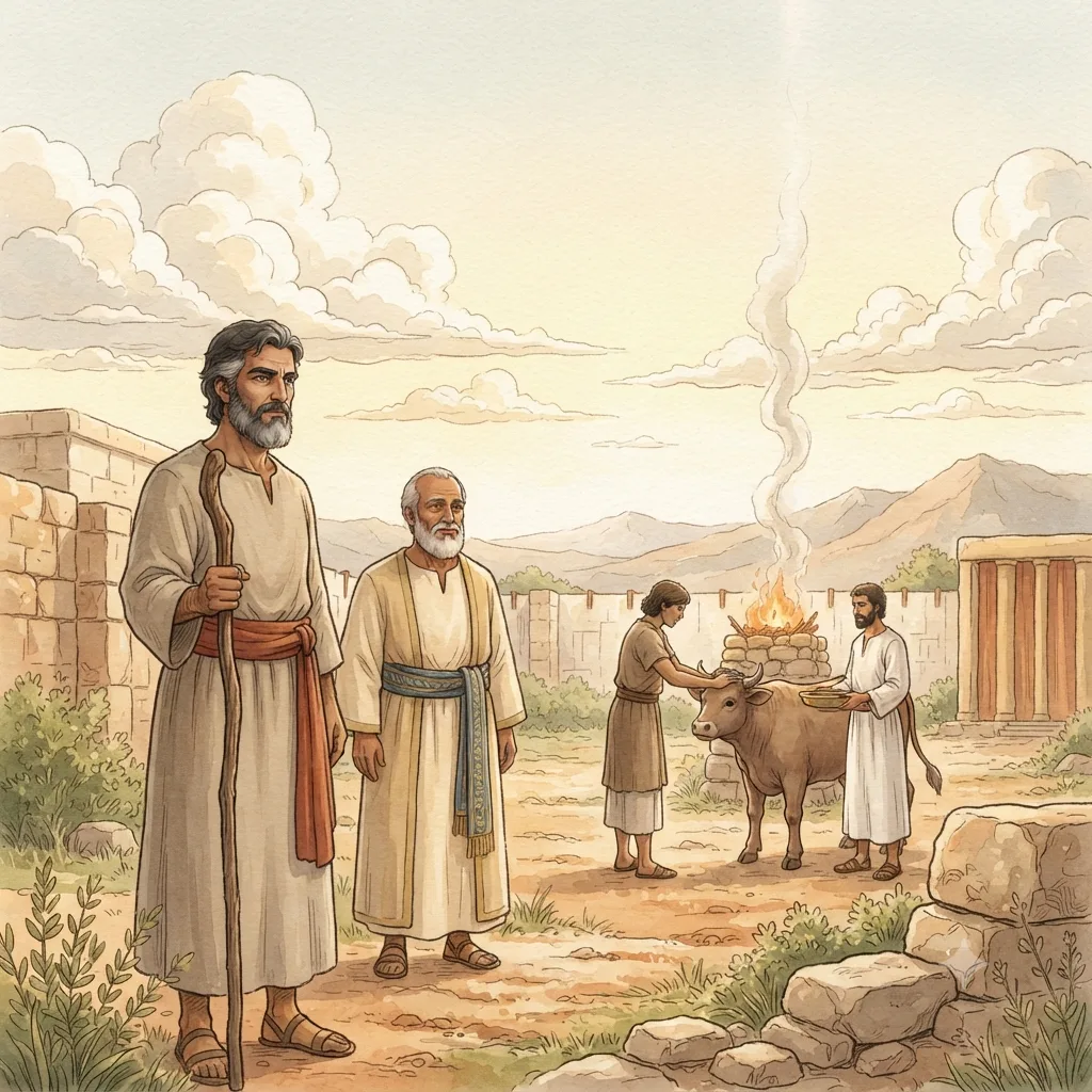 The Burnt Offering: a painted scene illustrating Leviticus 1.