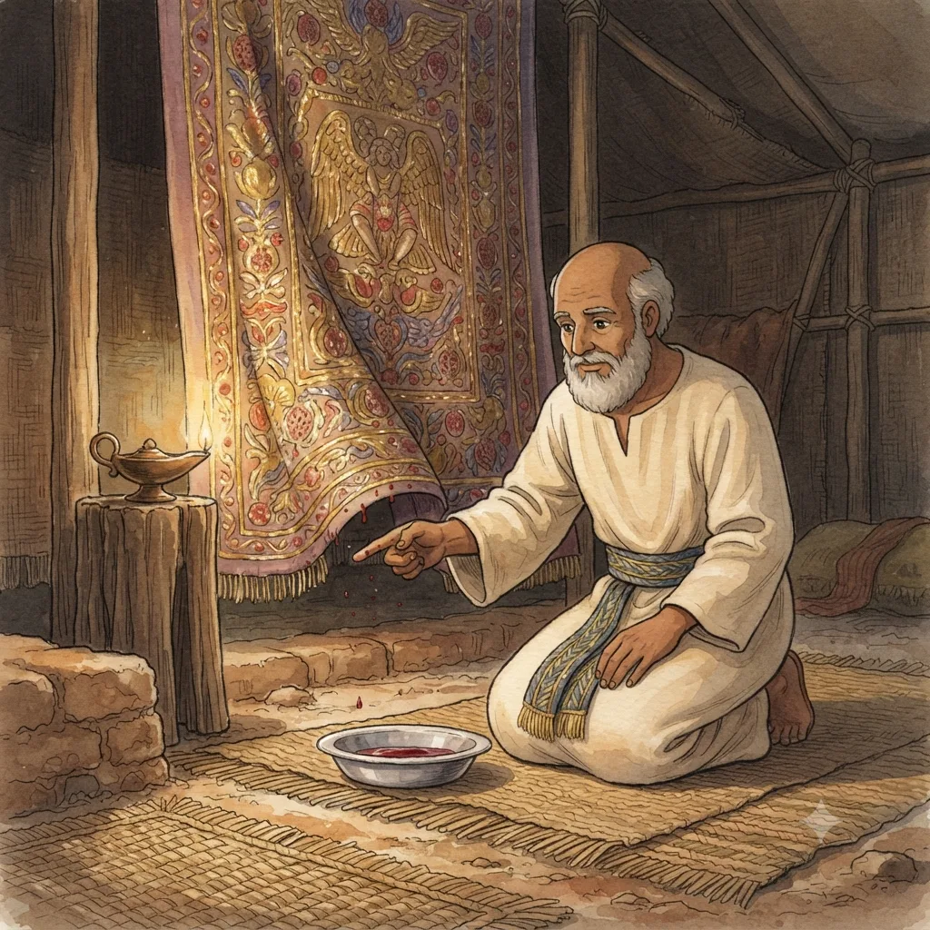 The Sin Offering: a painted scene illustrating Leviticus 4.