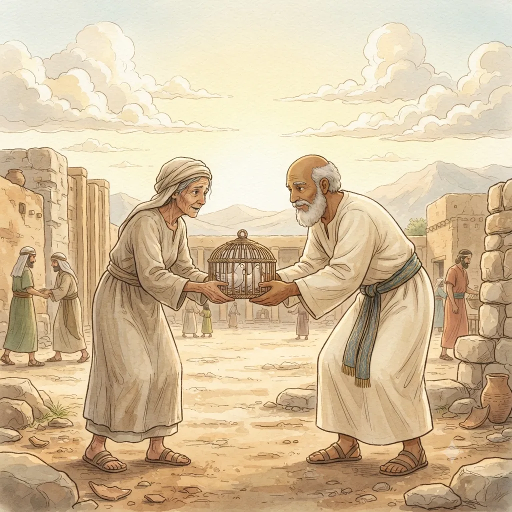 Guilt and Sin Offerings: a painted scene illustrating Leviticus 5.