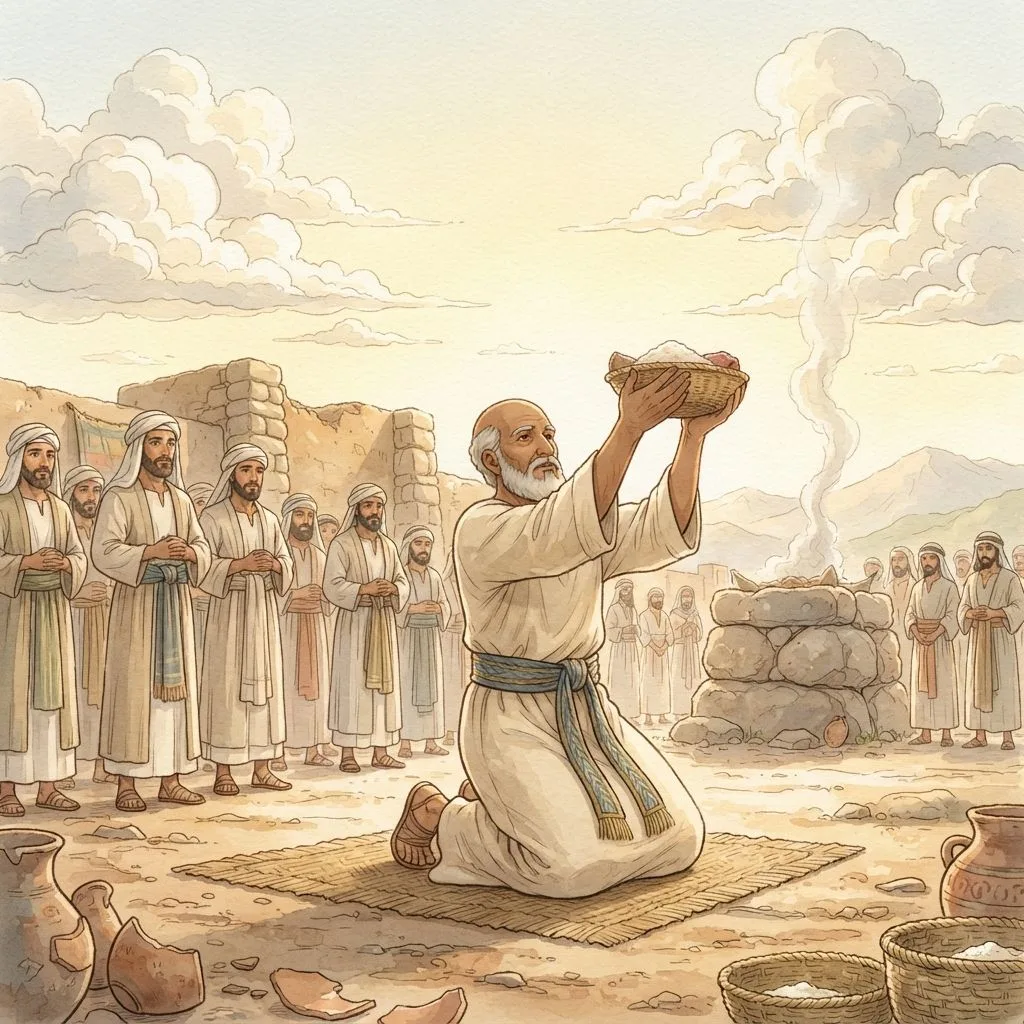 The Laws of Sacrifice: a painted scene illustrating Leviticus 7.