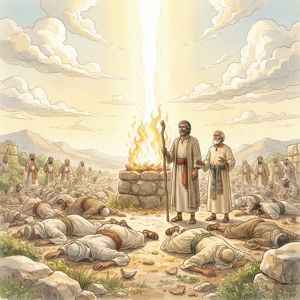 The Glory of the Lord Appears: a painted scene illustrating Leviticus 9.
