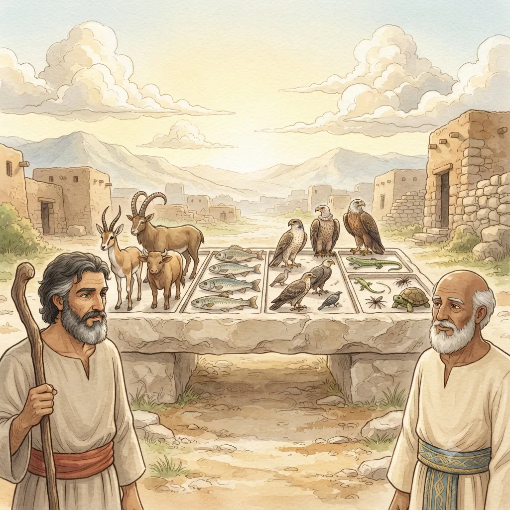 Clean and Unclean Animals: a painted scene illustrating Leviticus 11.