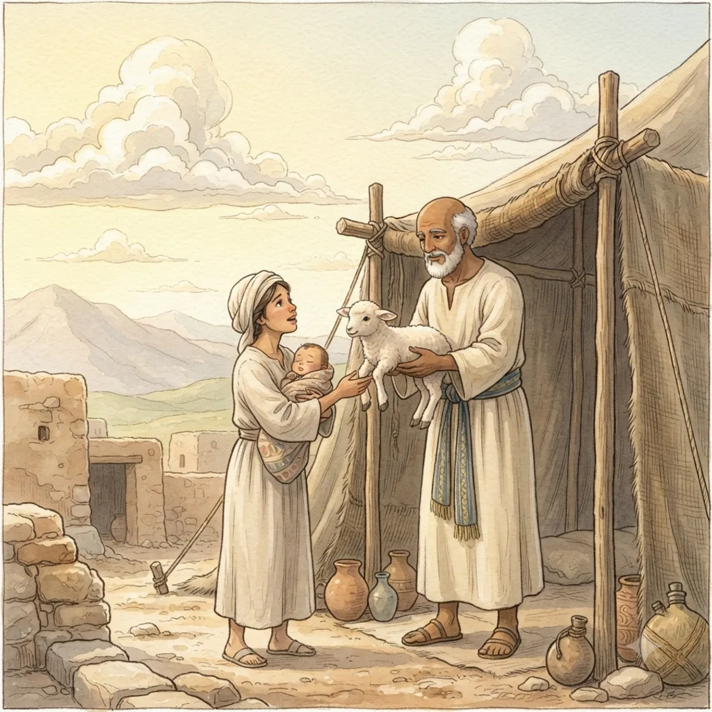 Purification after Childbirth: a painted scene illustrating Leviticus 12.