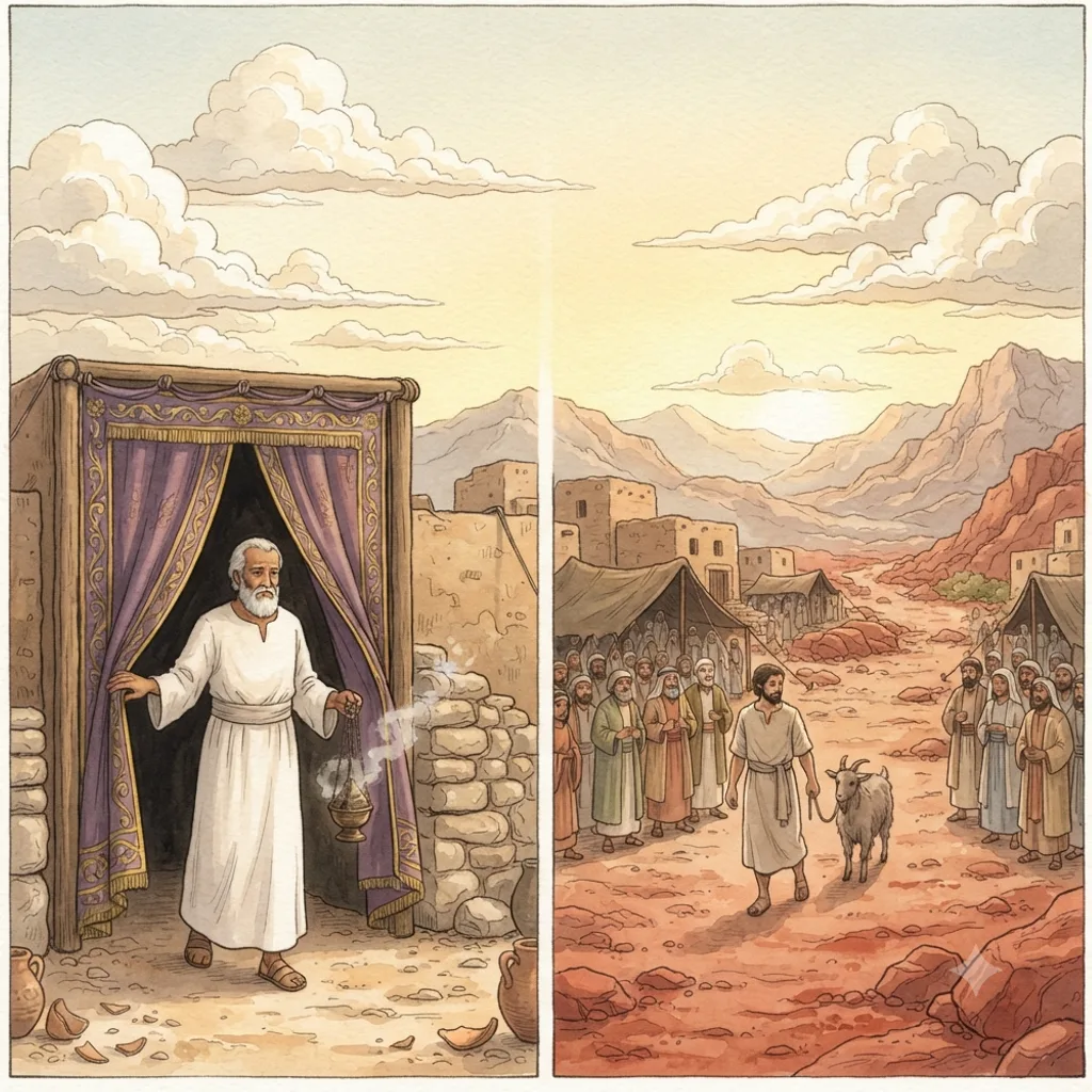 The Day of Atonement: a painted scene illustrating Leviticus 16.