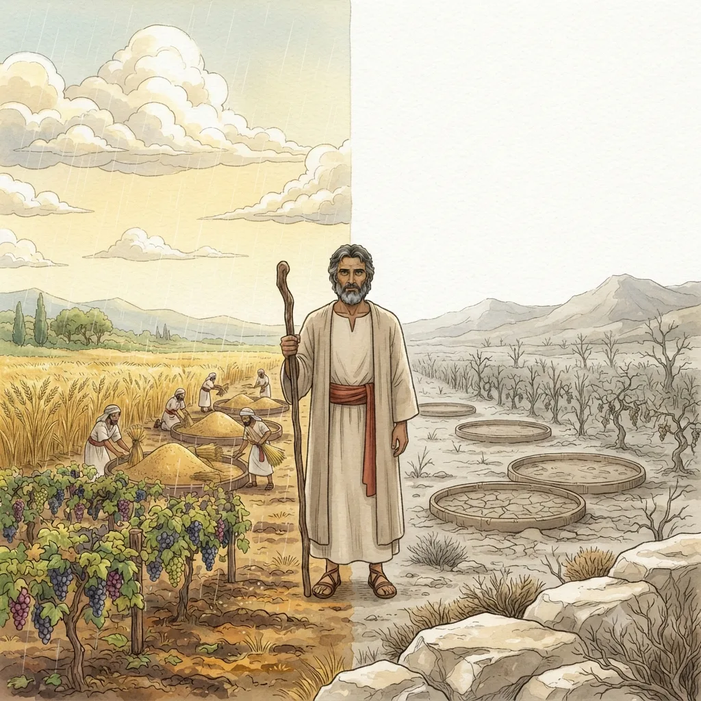 Blessings and Curses: a painted scene illustrating Leviticus 26.