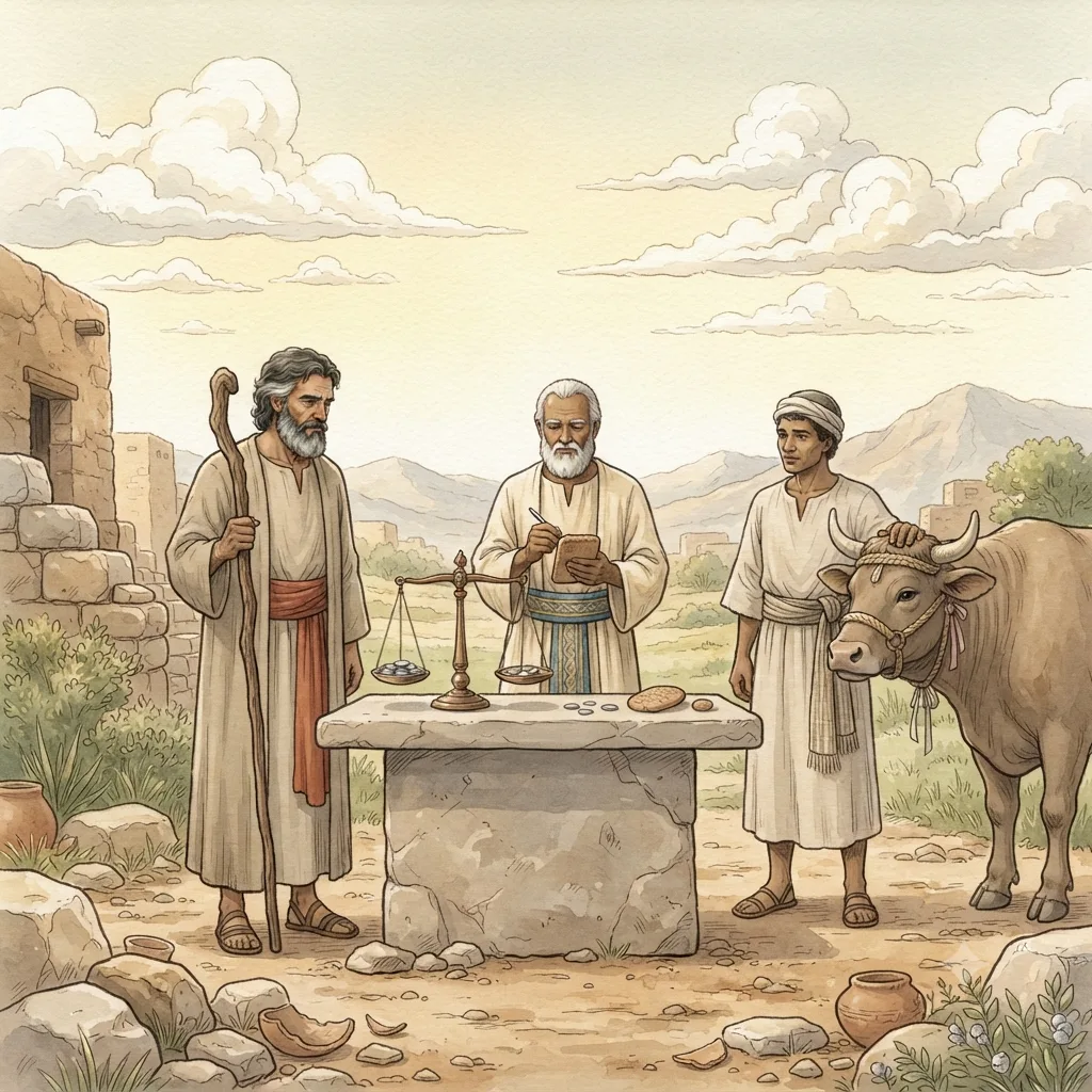 Vows and Dedicated Things: a painted scene illustrating Leviticus 27.