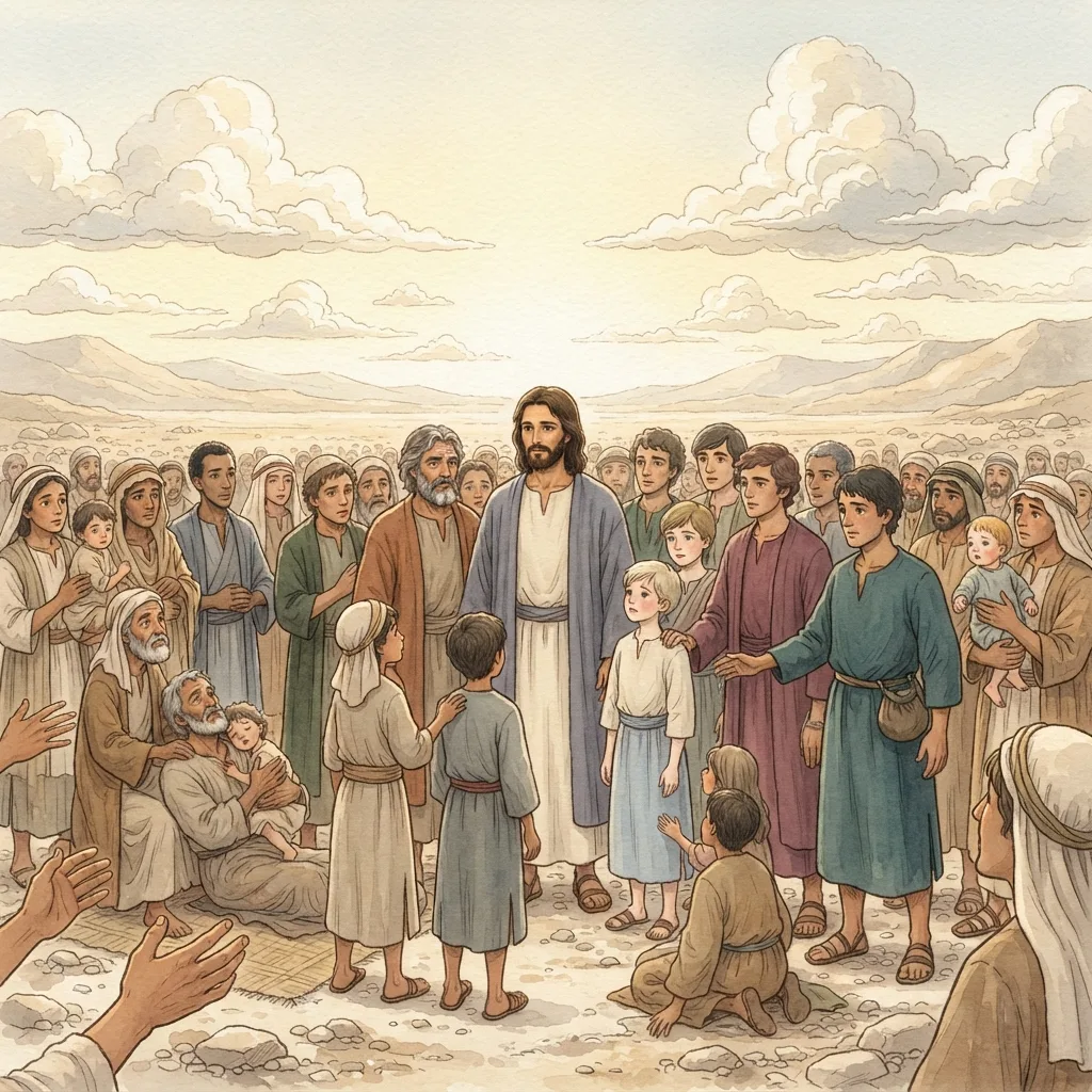 The Sermon on the Plain: a painted scene illustrating Luke 6.