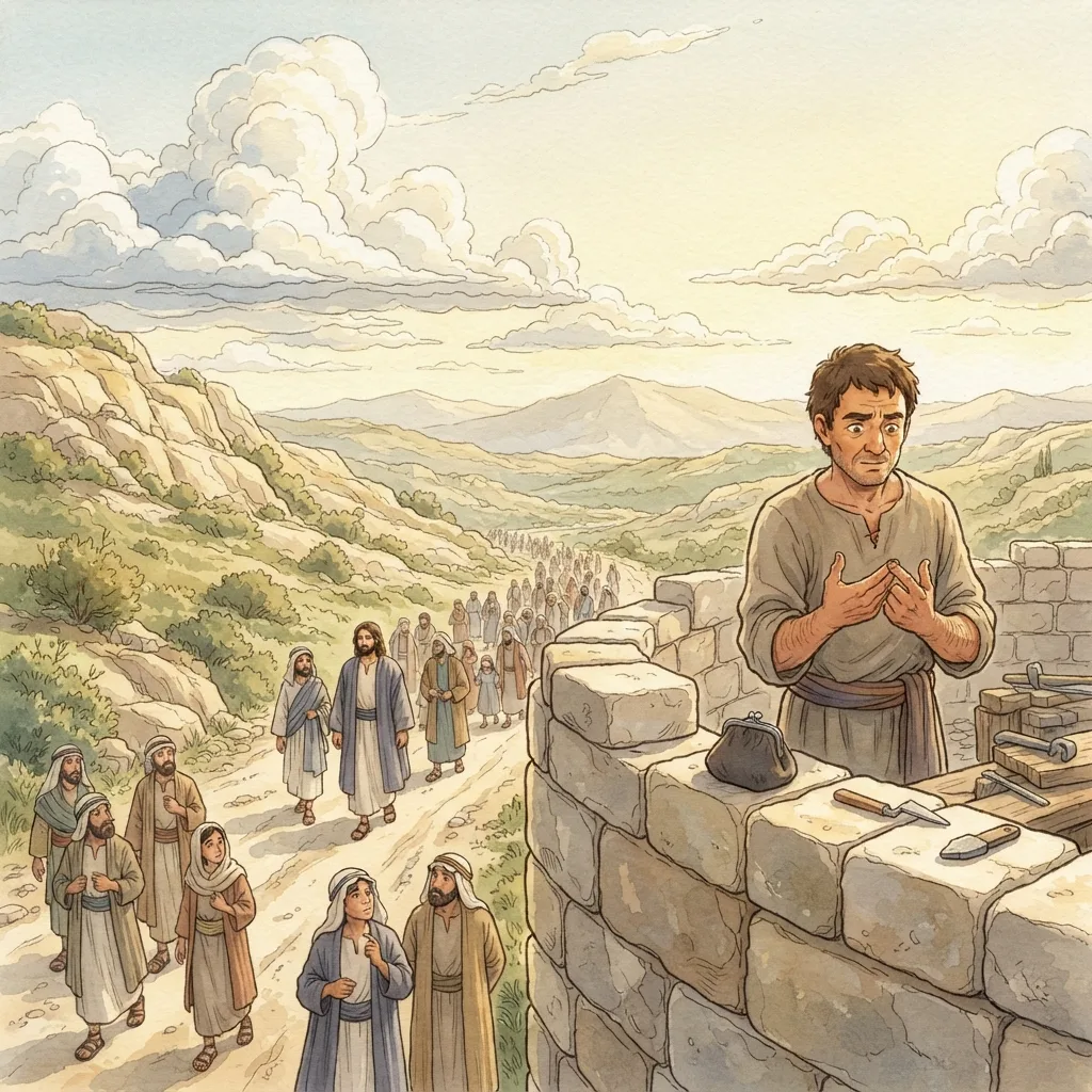 The Cost of Discipleship: a painted scene illustrating Luke 14.