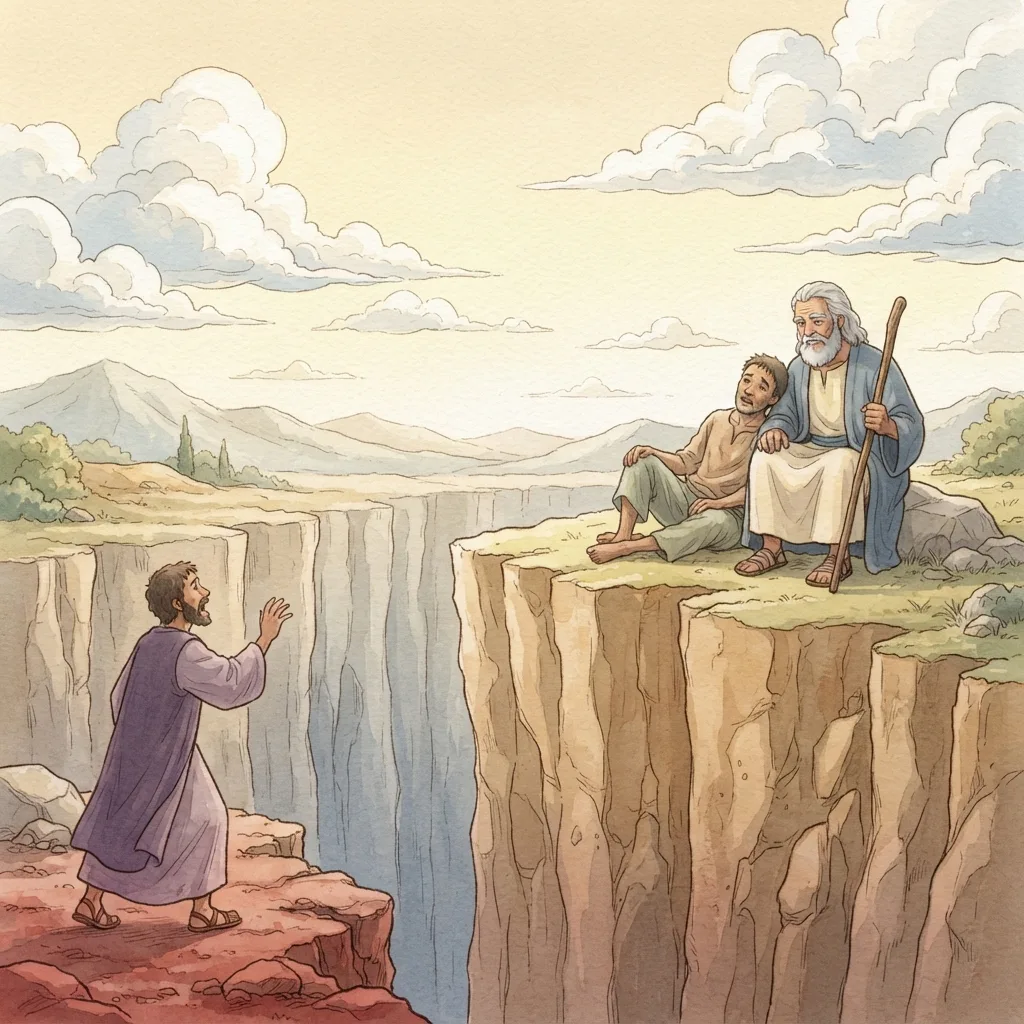 The Rich Man and Lazarus: a painted scene illustrating Luke 16.