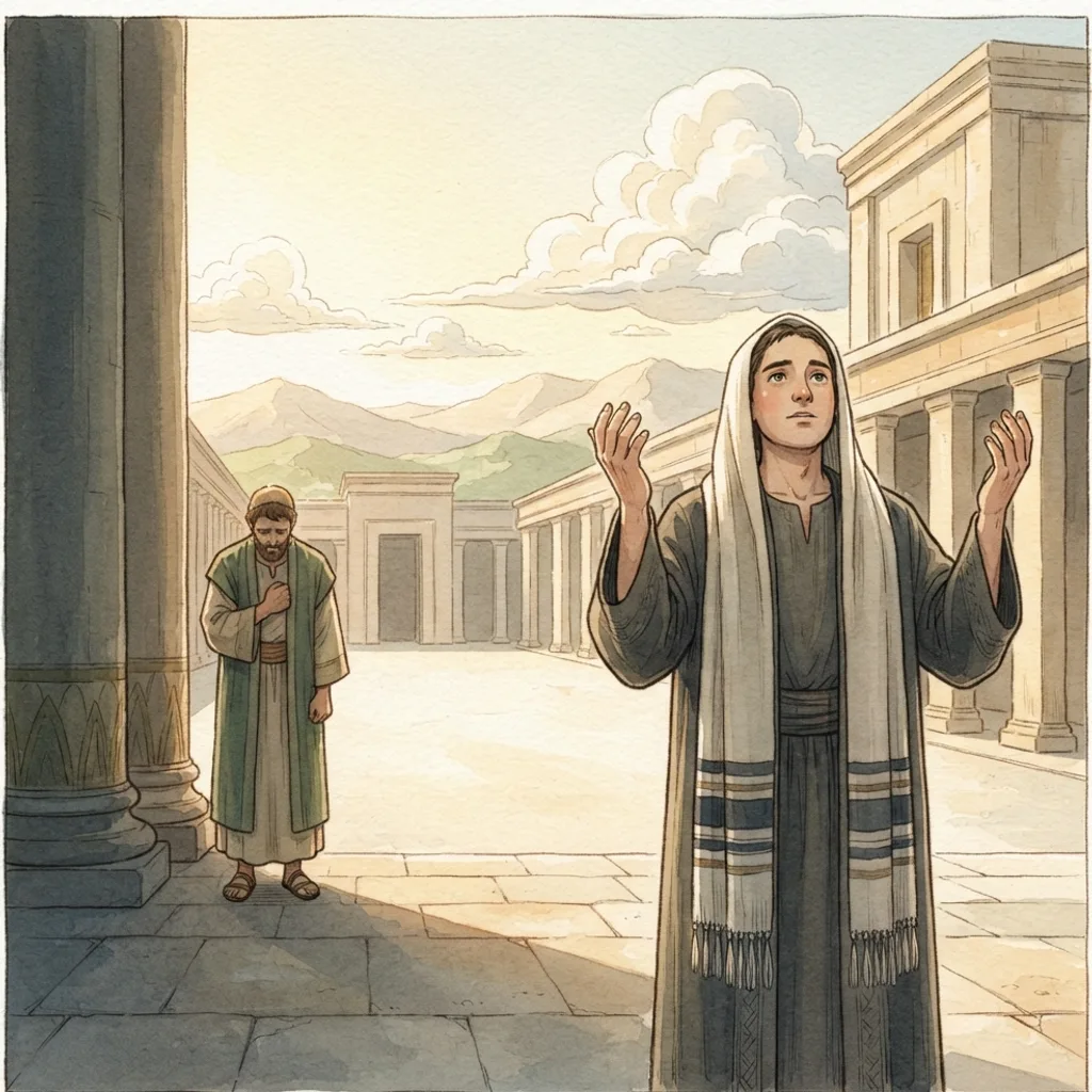 Persistent Prayer and Humble Faith: a painted scene illustrating Luke 18.