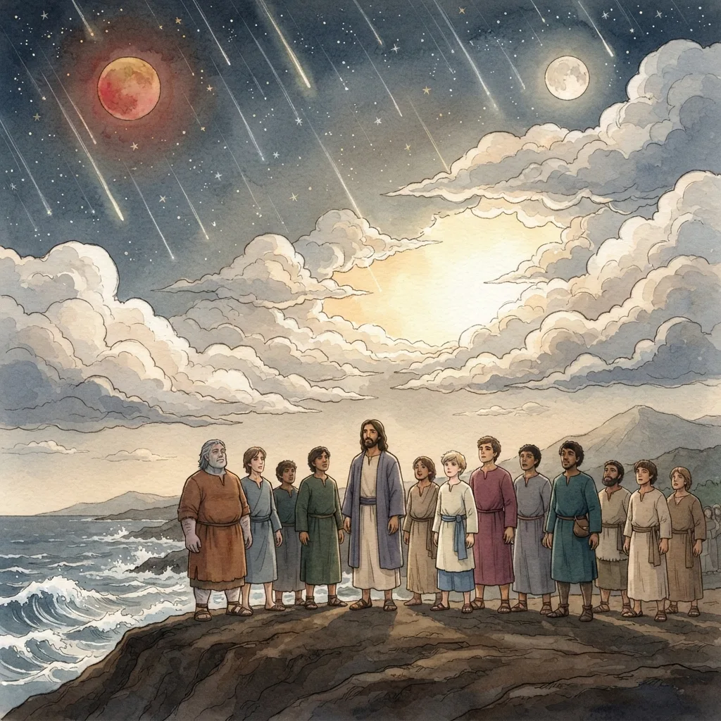 The Coming of the Son of Man: a painted scene illustrating Luke 21.