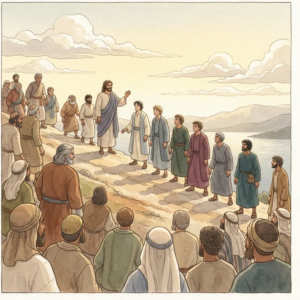 The Twelve Apostles: a painted scene illustrating Mark 3.