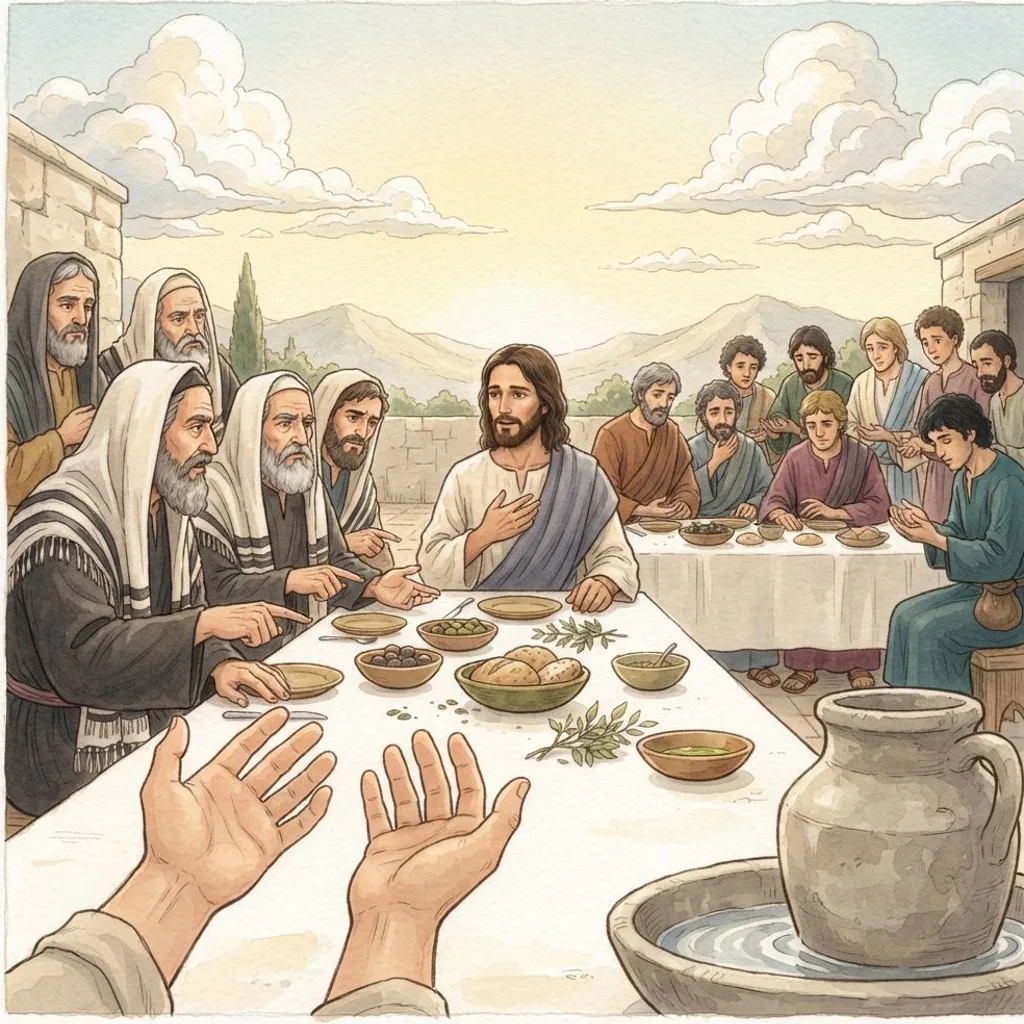 What Defiles a Person?: a painted scene illustrating Mark 7.