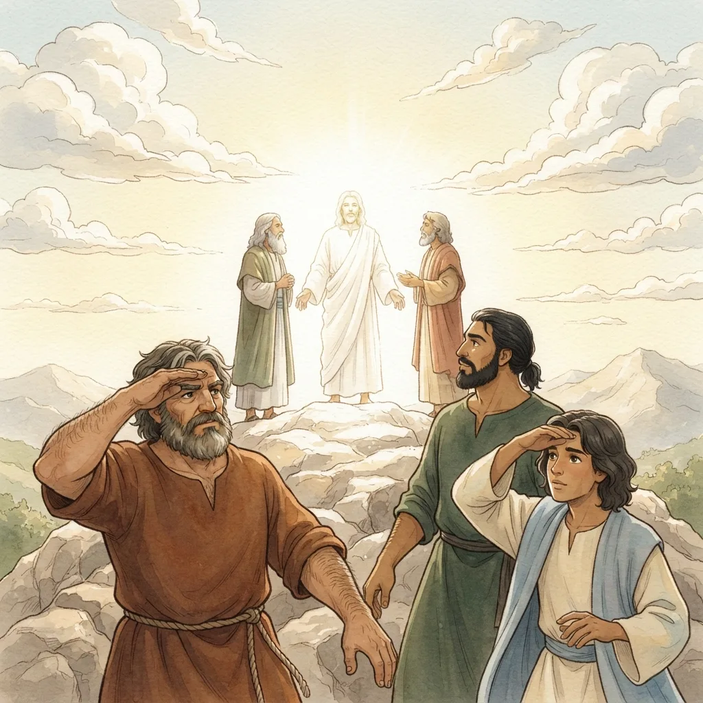 The Transfiguration: a painted scene illustrating Mark 9.